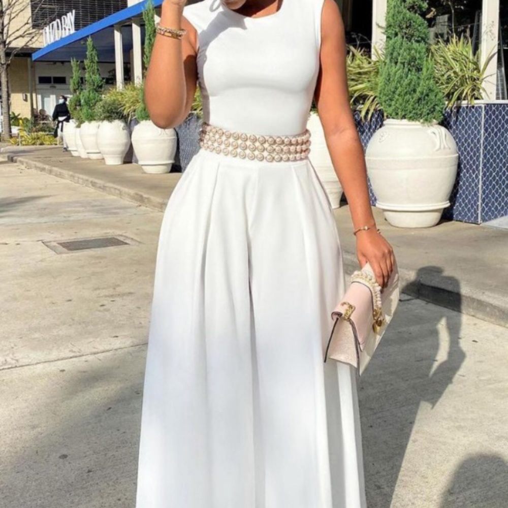 Sleeveless Wideleg Jumpsuit White Women